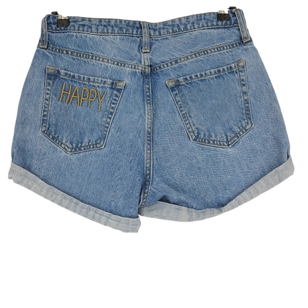 Wild Fable Highest Rise Mom Denim Shorts Happy Embroidered Rolled Hem 6